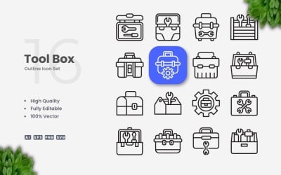 16 Tool Box Outline Icon Set