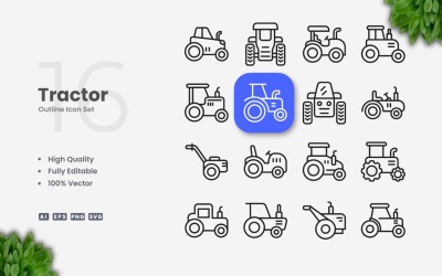 16 Tractor Outline Icon Set