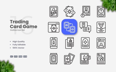 16 Trading Card Game Outline Ikonuppsättning