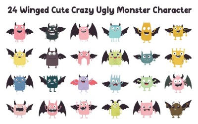 24 Winged Cute Crazy Ugly Monster Character