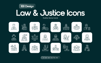 Nowoczesny zestaw ikon prawa i sprawiedliwości