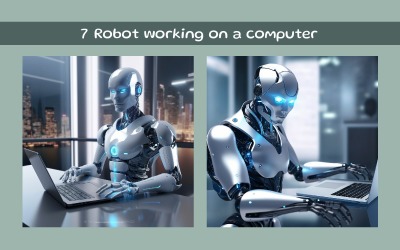 Un robot travaillant sur un ordinateur