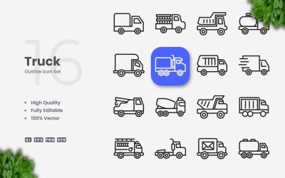 Conjunto de 16 iconos de contorno de camión
