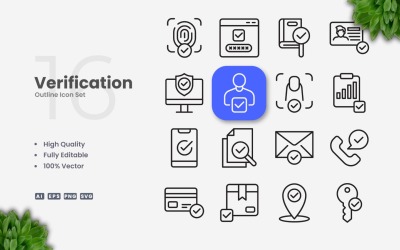 16 Ikonuppsättning för verifieringskontur