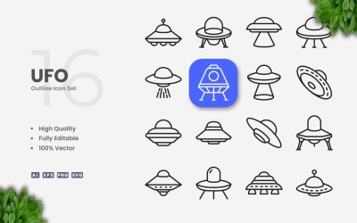 16 Kolekce ikon obrysu Ufo