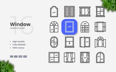 Ensemble d&amp;#39;icônes de contour de 16 fenêtres