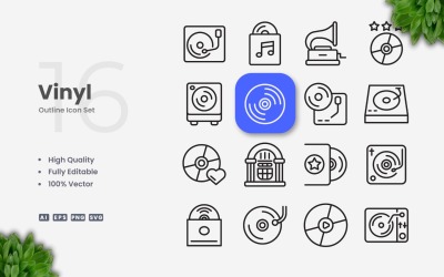 16 Vinyl-omtrekpictogramset