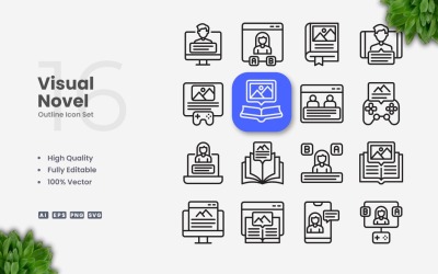 16 visuele roman schets iconenset