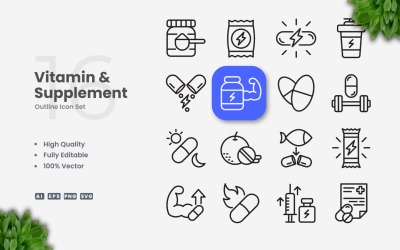 16 Vitamine- en supplementenoverzichtspictogramset