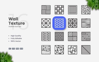16 Wall Texture Outline Icon Set