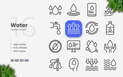 16 Wasserumriss-Icon-Set