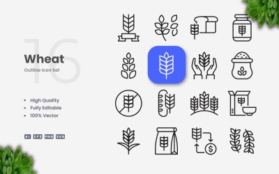 16 Wheat Outline Icon Set