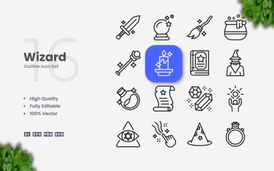 16 Wizard Outline Icon Set