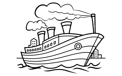 A black and white vector illustration of a steamship