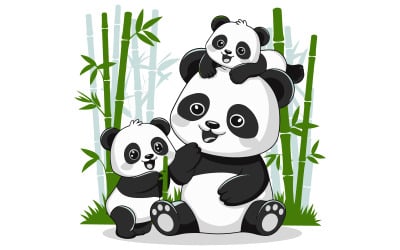 Bambu içindeki panda ailesinin vektör çizimi