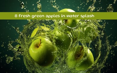 Fresh green apples in water splash