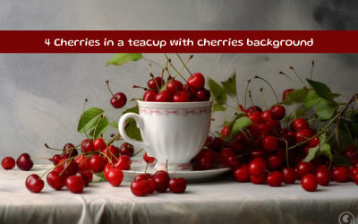 Cherries in a teacup with cherries background