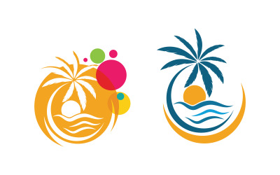 Güneş dalgası yaz plajı logo şablonu v.4 ile palmiye ağacı