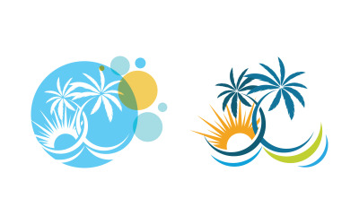 Palme mit Sonnenwelle Sommerstrand Logo Vorlage v.5