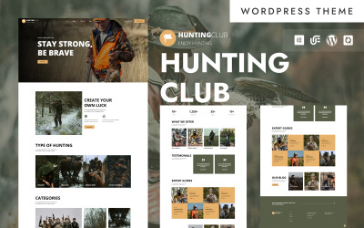 Clube de caça - Tema WordPress Elementor para aventuras ao ar livre e equipamentos de sobrevivência