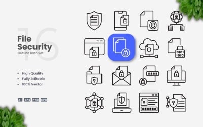 Conjunto de 16 iconos de esquema de seguridad de archivos