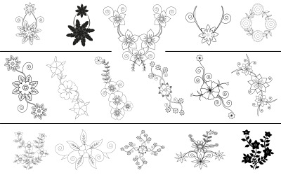 Flowers With plants pattern for embroidery And adults coloring page Bundle vector illustration