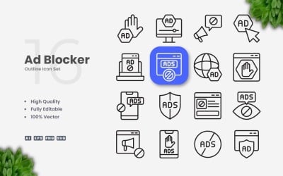 16 Ad Blocker Outline Icon Set