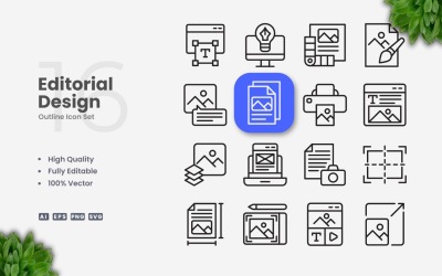 16 Editorial Design Outline Icon Set