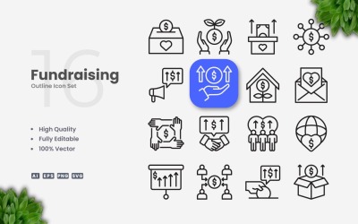 16 Fundraising Outline Icon Set