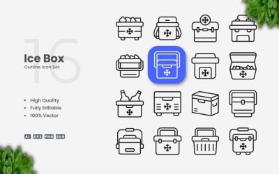 16 Ice Box Outline Icon Set