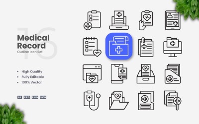 16 Medicinska journalöversikter Ikonuppsättning