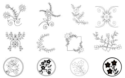 Kid Coloring Page Flower with leaves pattern for embroidery Vector Element