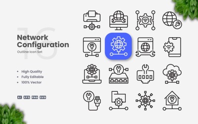 16 Ensemble d&amp;#39;icônes de configuration réseau