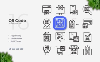16 QR-код структури значок набір