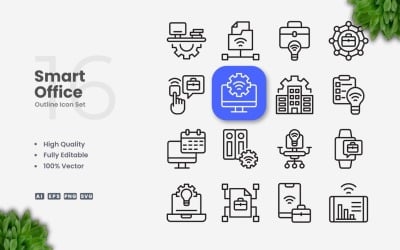 16 Smart Office-Gliederungssymbolsatz