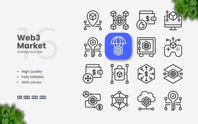 16 Набор иконок Web3 Market Outline