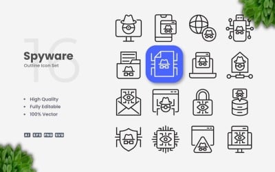 16 Spyware Outline Icon Set
