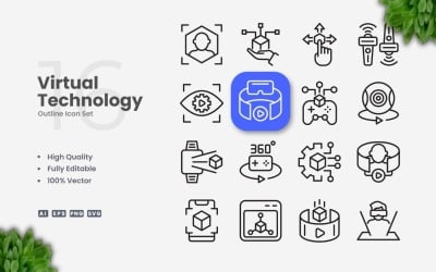 16 Virtual Technology Outline Icon Set