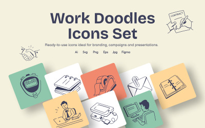 Modernt arbete Doodles ikoner Set