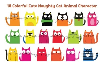 18 Colorful Cute Naughty Cat Animal Character