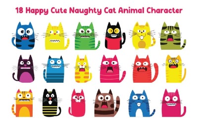 18 Happy Cute Naughty Cat Animal Character