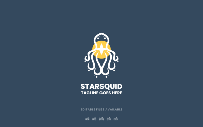 Star Squid Line Art Logo Template