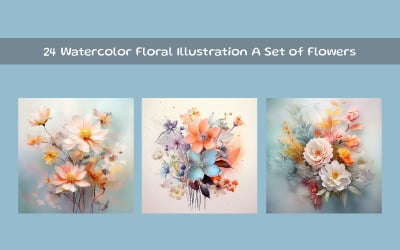 Watercolor Floral Illustration A Set of Flowers