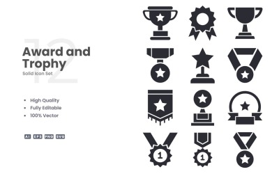 12 Award och Trophy Solid Icon Set