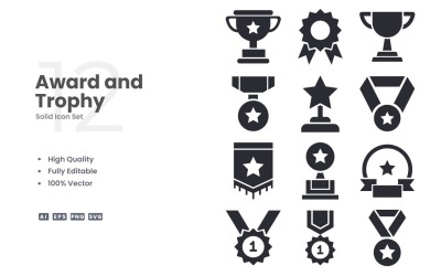 12 Ödül ve Kupa Katı Simge Seti