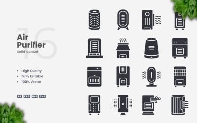 16 Air Purifier Solid Icon Set