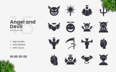 16 Angel and Devil Solid Icon Set