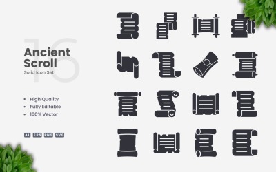 16 Forntida Scroll Solid Ikonuppsättning
