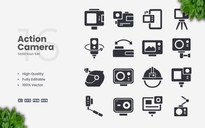 16 set di icone solide per action camera