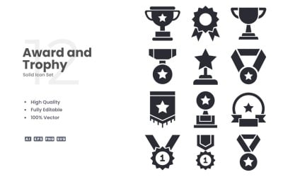 Pevná sada ikon 12 ocenění a trofejí